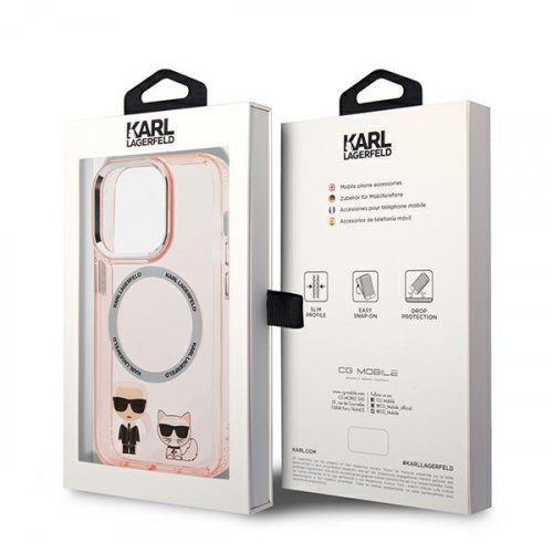 Obal pre iPhone 14 Pro | Kryt Karl Lagerfeld KLHMP14LHKCP Karl & Choupette Aluminium Magsafe